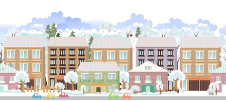 seamless border with a winter cityscapeのイラスト素材
