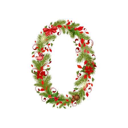 christmas floral tree number 0のイラスト素材