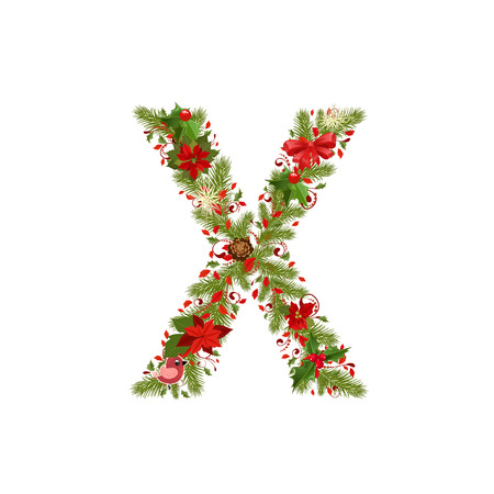 christmas floral tree letter Xのイラスト素材