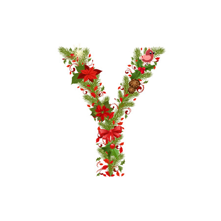 christmas floral tree letter Yのイラスト素材