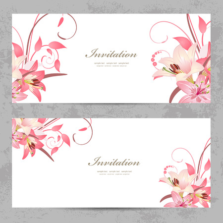 invitation cards with a pink lily for your designのイラスト素材
