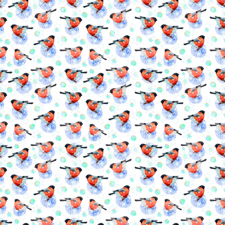 nature with bullfinch seamless texture watercolorの写真素材