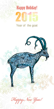 invitation card with watercolor painting of goatのイラスト素材
