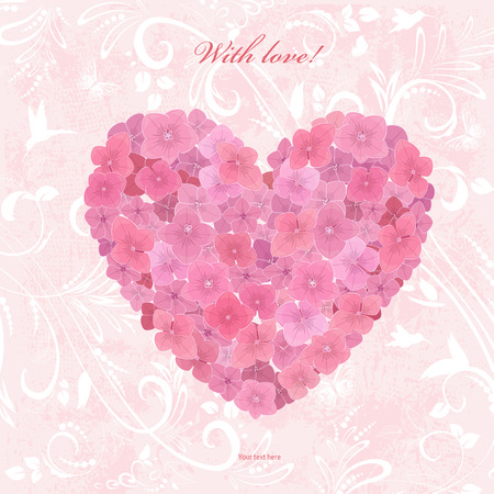 Invitation card with love. a flower heart of hydrangeaのイラスト素材