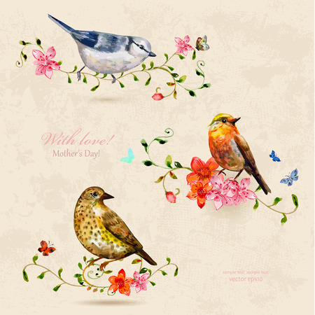 collection of cute birds. watercolor paintingのイラスト素材