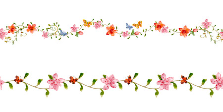 floral set seamless borders for your design. watercolorのイラスト素材