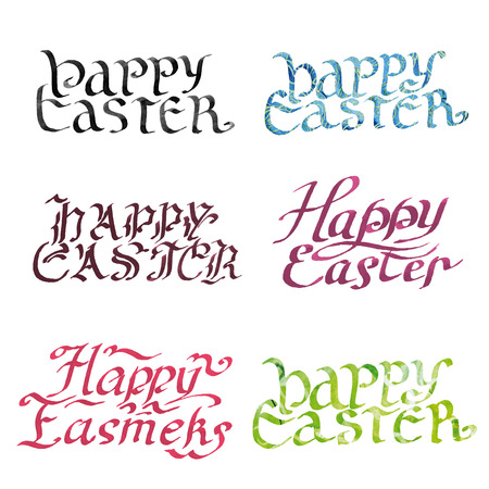 collection calligraphy inscription. happy easter. watercolorのイラスト素材