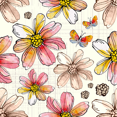 Flower seamless texture watercolor. vector illustrationのイラスト素材