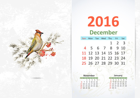 Calendar for 2016, Decemberのイラスト素材