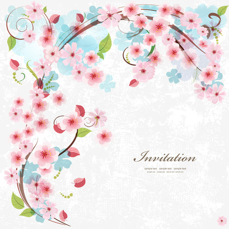 Cute invitation card with blossom cherry. With love for your design.のイラスト素材