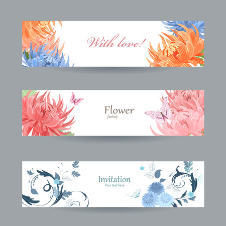 collection horizontal banners with chrysanthemums for your design. with loveのイラスト素材