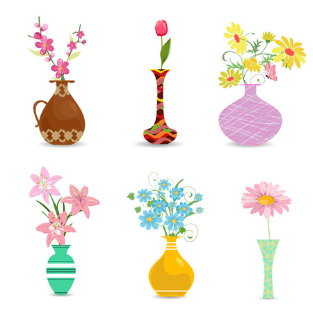 collection decorative vases with flowers for your designのイラスト素材