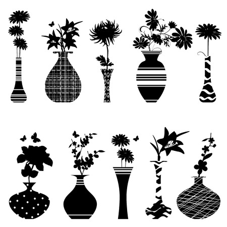 collection of handmade vases with flowers for your designのイラスト素材