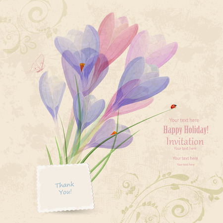 retro invitation card with spring flowers for your design. thank you.のイラスト素材