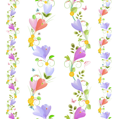 Cute collection of seamless borders with spring flowers for your designのイラスト素材