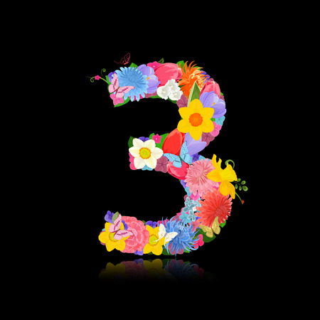 Fun number of fancy flowers on black background 3のイラスト素材