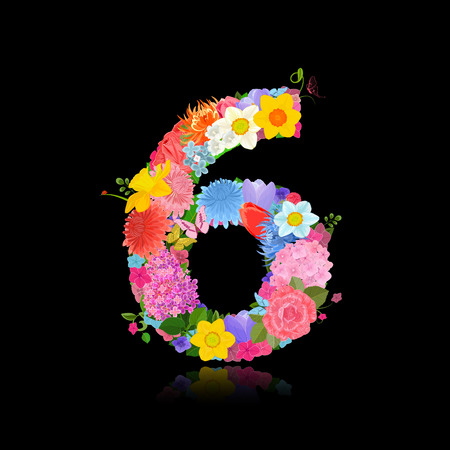 Fun number of fancy flowers on black background 6のイラスト素材
