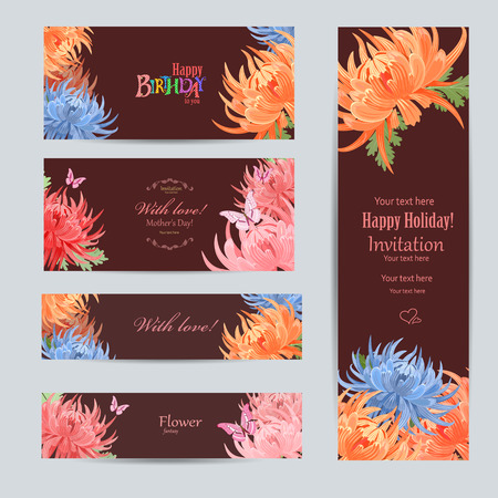 collection of greeting cards with a chrysanthemum for your design.のイラスト素材