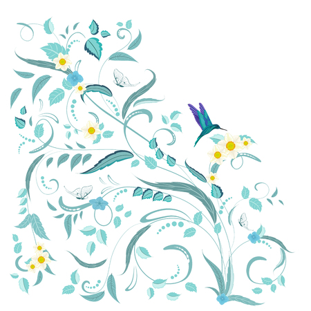 fine nature ornament with flowers and butterflies for your designのイラスト素材