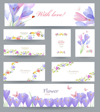 fashion collection of greeting cards with crocus for your designのイラスト素材