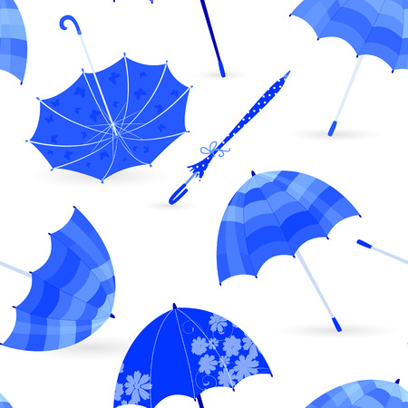 monochrome fashion seamless texture with blue umbrellas for your designのイラスト素材