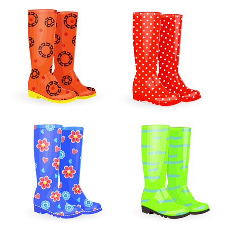 lovely collection of gum boots different colors and patternsのイラスト素材