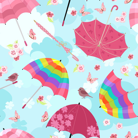 Funny seamless texture with flying umbrellas for your designのイラスト素材