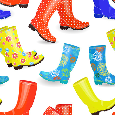 Seamless texture with fashion collection of gumboots different colors and patternsのイラスト素材