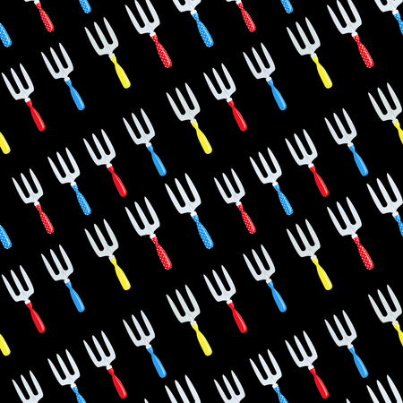 seamless texture with garden small rake on black backgroundのイラスト素材