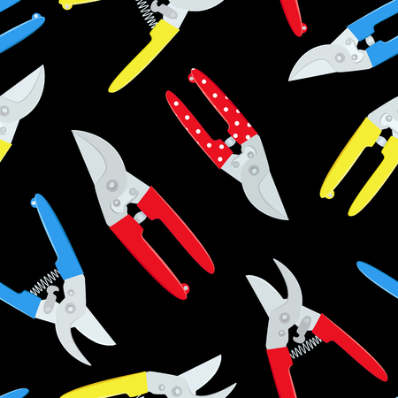 seamless texture with gardening secateurs on black backgroundのイラスト素材
