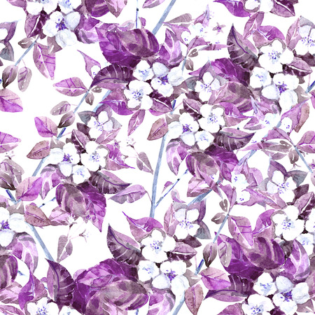 stylish seamless texture with apples blossom. watercolor paintingの写真素材