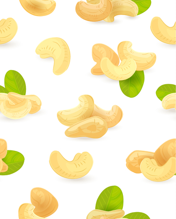 seamless texture with cashews and leaves on white background for your designのイラスト素材