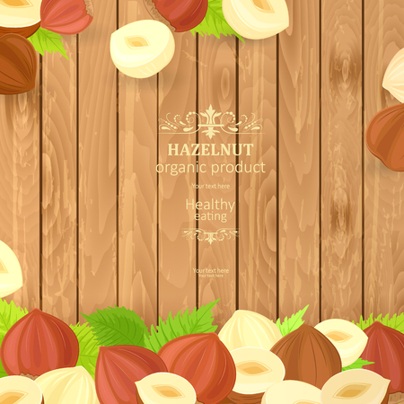 vintage banner with delicious hazelnuts on wooden background for your designのイラスト素材