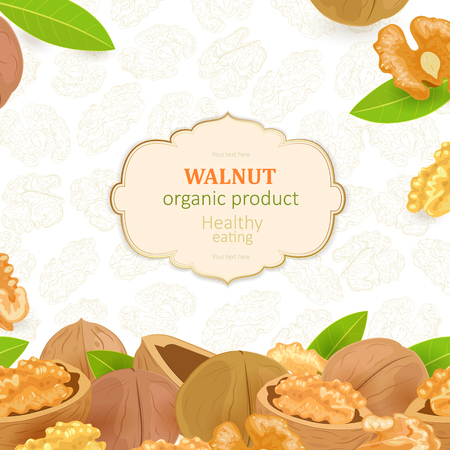 fine poster with delicious walnuts and green leaves for your designのイラスト素材