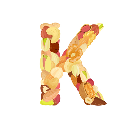 Delicious letter K made from different nutsのイラスト素材