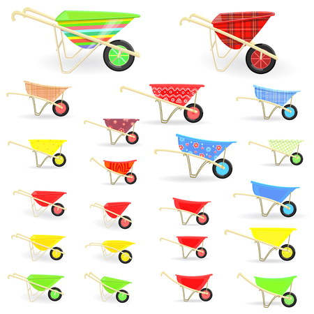lovely collection of colorful wheelbarrows carts with funny pattern for your designのイラスト素材