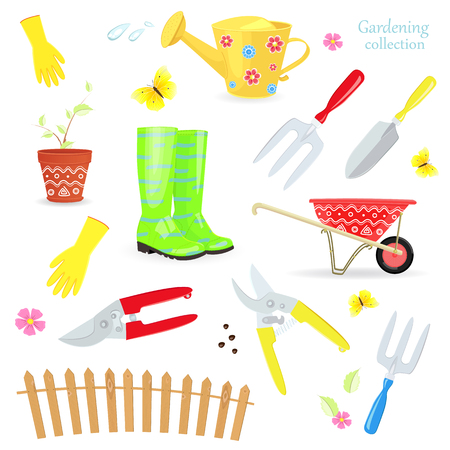 lovely collection of colorful gardening tools with funny pattern for your designのイラスト素材
