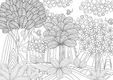 Fantasy forest for coloring bookのイラスト素材