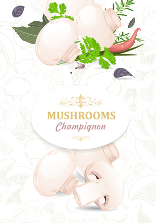 vertical banner with champignons and herbs for your designのイラスト素材