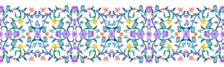 quaint border with floral fantasy pattern. watercolor paintingの写真素材