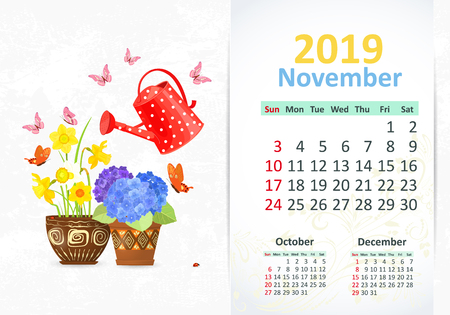 Lovely gardening. Calendar for 2019, novemberのイラスト素材