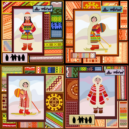 collection of ethnic pattern of the northern woman for your designのイラスト素材