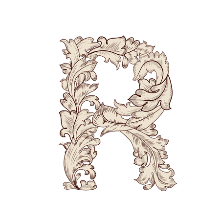 Fancy foliage uppercase letter Rのイラスト素材