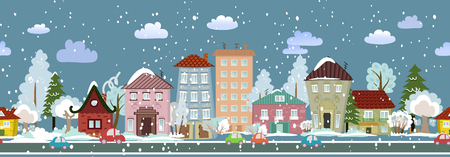 happy winter seamless cityscape for your designのイラスト素材