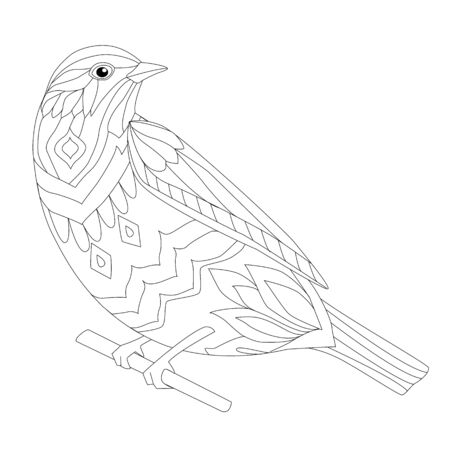 Bird sitting on branch for your coloring pageのイラスト素材