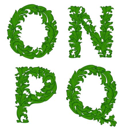 Collection floral vintage font. set of letters O, N, P, K for your designのイラスト素材