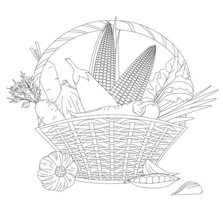 full basket of fresh vegetables for your coloring bookのイラスト素材
