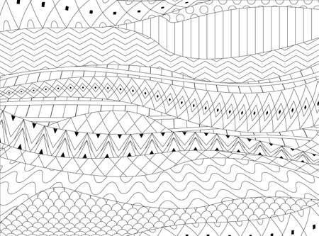 wavy striped ornament with fancy geometric patterns for your coloring bookのイラスト素材