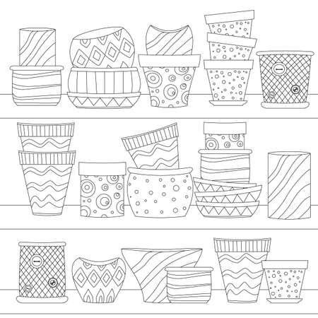 funny ceramic flowerpots on shelves for your coloring pageのイラスト素材
