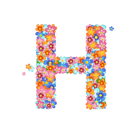 floral alphabet with colorful tiny flowers. joyful capital letter hのイラスト素材